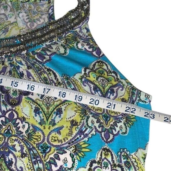 INC Blue & Green Paisley Sequin Neckline Sleeveless Top Womens 2X Rayon - Picture 6 of 6